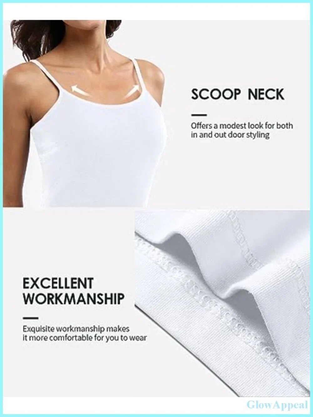 Cotton Camisole Tank Top with Shelf Bra - Adjustable Spaghetti Strap Undershirt